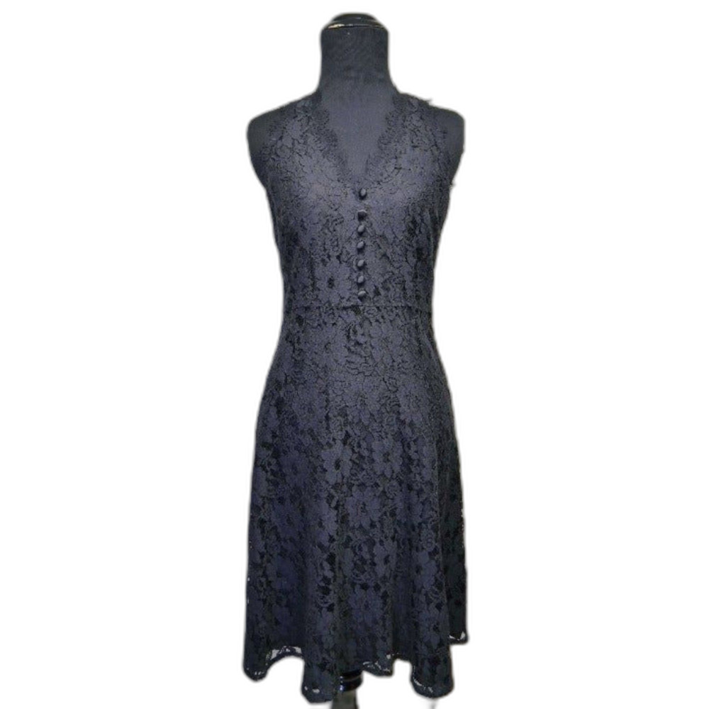 Talbots Lace Dress Sleeveless Halter Dress Fit and Flare A-Line Dress Black Sz 4